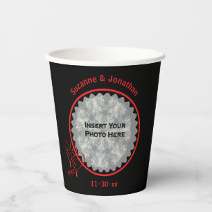 Love Hearts Zwart Gepersonaliseerde Trouwfoto Papieren Bekers