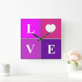 LOVE ~ Helder en vrolijk, vierkante wandklok Vierkante Klok (Huis)