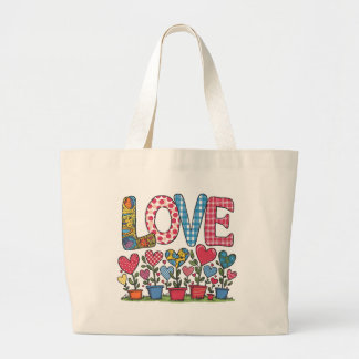 LOVE - Herzblumen Grote Tote Bag
