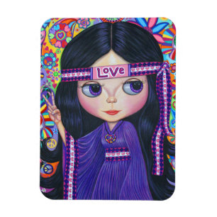 Love Hippie Girl Peace Sign Cute Big Eye Magneet