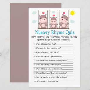 Love hippo Nursery Rhyme Quiz baby shower game