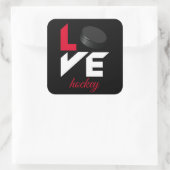 Love hockey vierkante sticker (Tas)