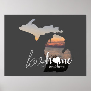 Love Home Sweet Home Michigan Silhouette Poster