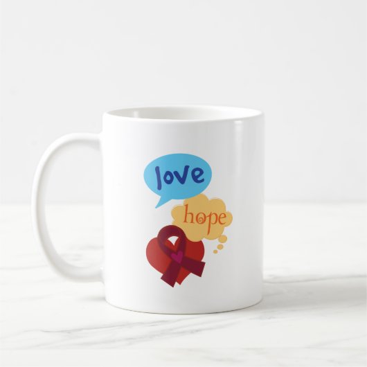 Love Hope Burgundy Ribbon Koffiemok (Links)