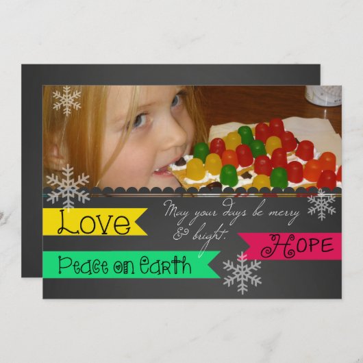 Love, Hope, Peace on Earth Holiday Photo Card Feestdagenkaart (Voorkant / Achterkant)