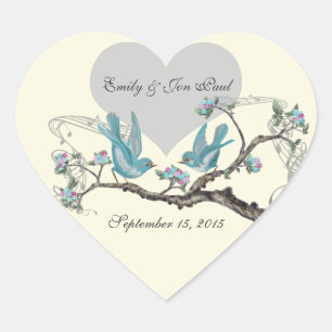 Love Hot Pink Aqua Birds Weddenschappen Hart Sticker