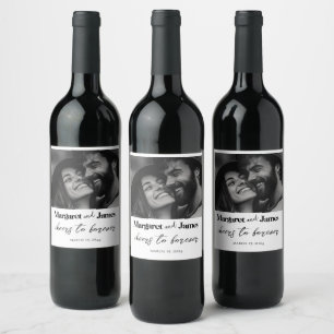 Love I Happy Couple Custom Photo Zwart-wit Wijn Etiket