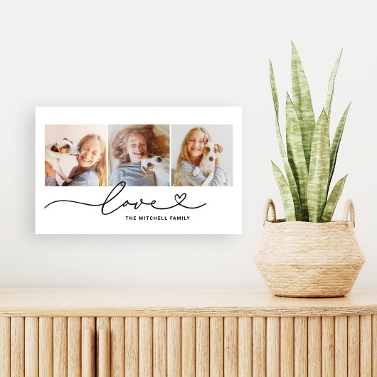 Love in Black Heart Script Custom Photo Collage Canvas Afdruk