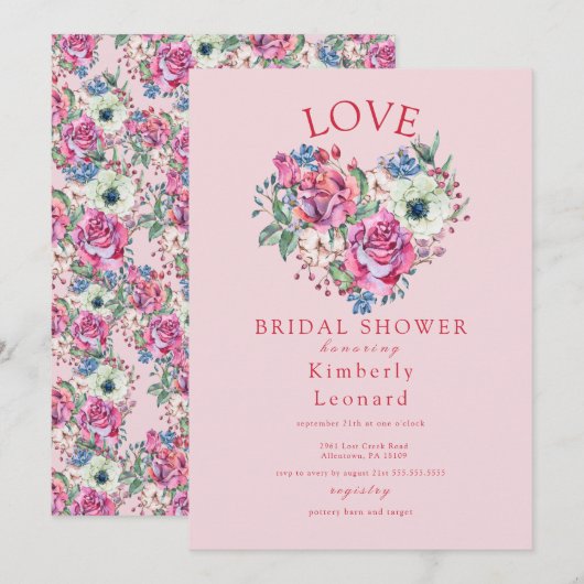 Love in Bloom Bridal Shower Invitation Kaart (Voorkant / Achterkant)