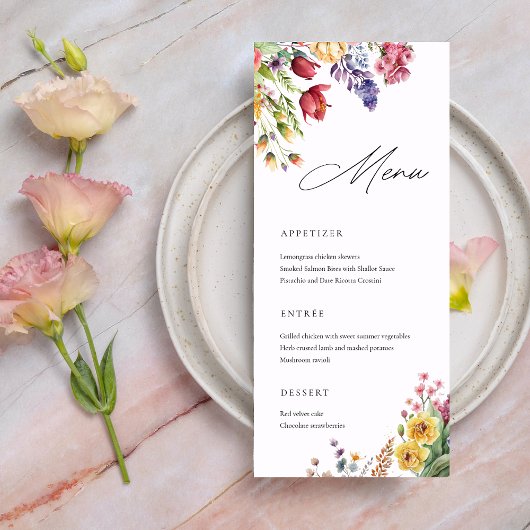 Love In Bloom Fête des mariées Floral Carte Menu
