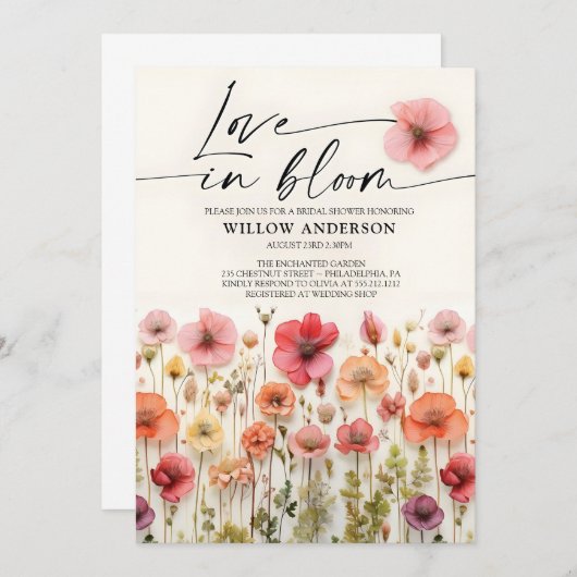 Love In Bloom, Invitation Fête des mariées Fleur s (Devant / Derrière)