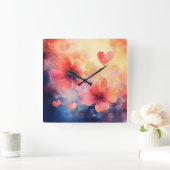 Love in Bloom – Romantic Square Floral Wall Clock Vierkante Klok (Huis)