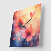 Love in Bloom – Romantic Square Floral Wall Clock Vierkante Klok (Hoek)