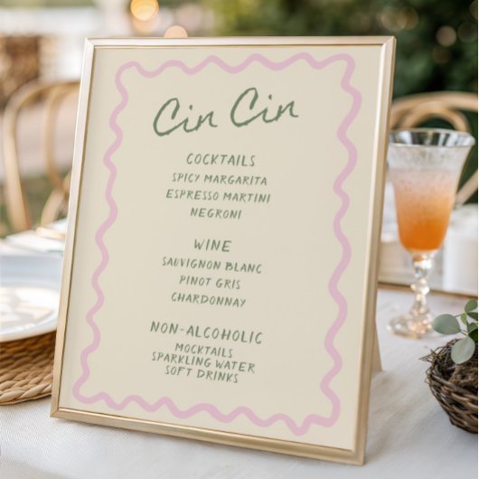 Love in Bloom Sage Pink Cin Cin Bar Menu Poster