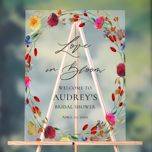 Love in Bloom Wildflower Bridal Shower Welcome Acryl Bord (Neutraal)