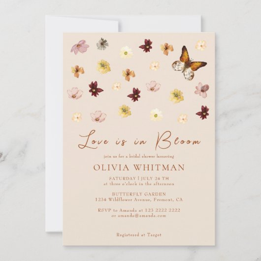 Love In Bloom Wildflower Butterfly Vrijgezellenfee Kaart (Voorkant)