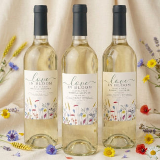 Love in Bloom Wildflower Meadow Bridal Shower Wijn Etiket