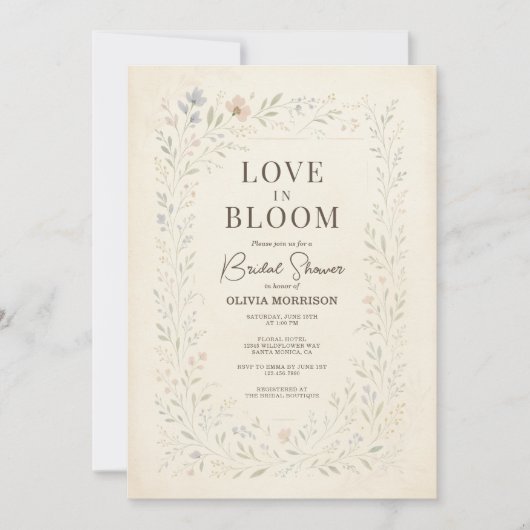 Love in Bloom Wildflower QR Code Bridal Shower Kaart (Voorkant)