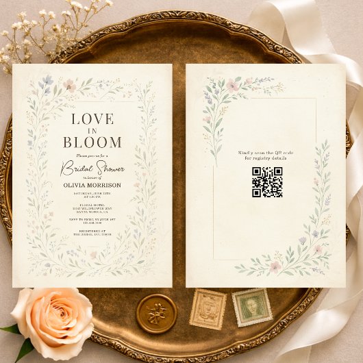 Love in Bloom Wildflower QR Code Bridal Shower Kaart
