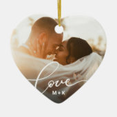 Love in Elegant Script Wedding Photo Keramisch Ornament (Voorkant)