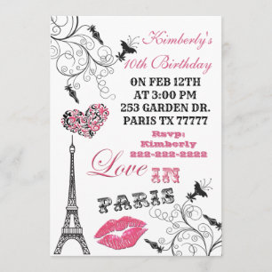 Love in Paris Eiffel Tower Party Invitation Kaart