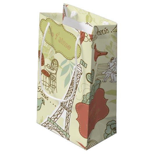 Love in Paris Pattern Klein Cadeauzakje (Achterkant Gekanteld)