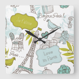 Love in Paris Pattern Vierkante Klok