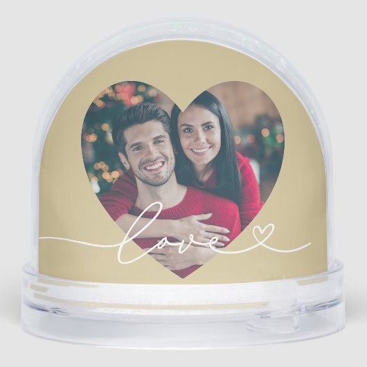 Love in Script Gold Custom Heart Shaped Photo Sneeuwbol (Achterkant)
