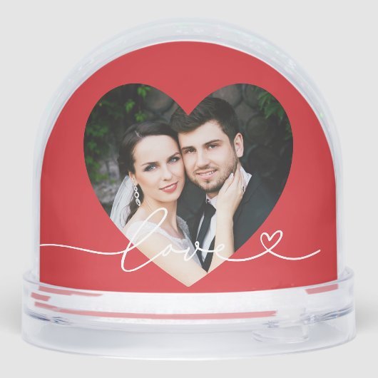 Love in Script Red Custom Heart Shaped Photo Sneeuwbol (Achterkant)