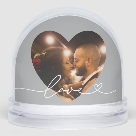 Love in Script Silver Custom Heart Shaped Photo (Avant)