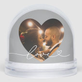Love in Script Silver Custom Heart Shaped Photo Sneeuwbol (Voorkant)