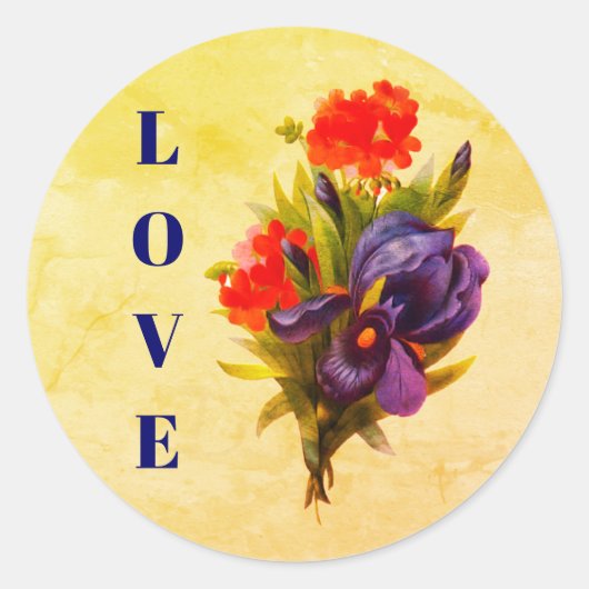 Love  Iris Flower Bouquet Ronde Sticker (Voorkant)