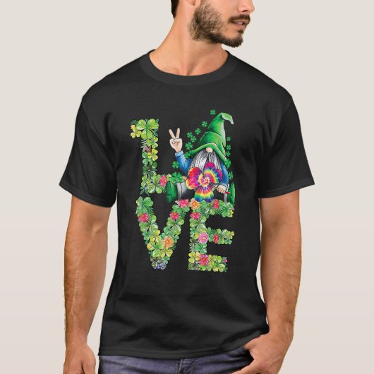 Love Irish Gnome Tie Dye Shamrock St Patrick Day H T-shirt (Voorkant)