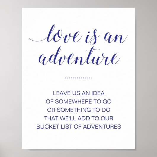 Love is a Adventure Navy Blue Bucket List Wedding Poster (Voorkant)