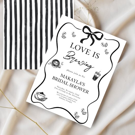 Love is Brewing Black Bow modern Bridal Shower Kaart