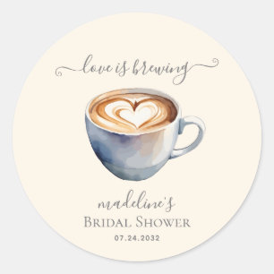 Love is Brewing Bruiloftsborrel koffie Ronde Sticker