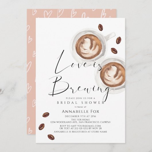 Love is Brewing Cappuccino Coffee Bridal Shower Kaart (Voorkant / Achterkant)