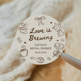 Love is Brewing Coffee Hand Drawn Bridal Shower Ronde Sticker