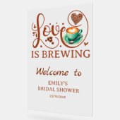 Love Is Brewing Coffee Heart Script Party Sign (Angle)