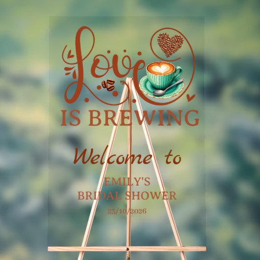 Love Is Brewing Coffee Heart Script Party Sign Acryl Bord (Neutraal)