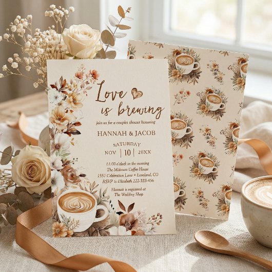 Love is Brewing Couples Coffee Bridal Shower Kaart