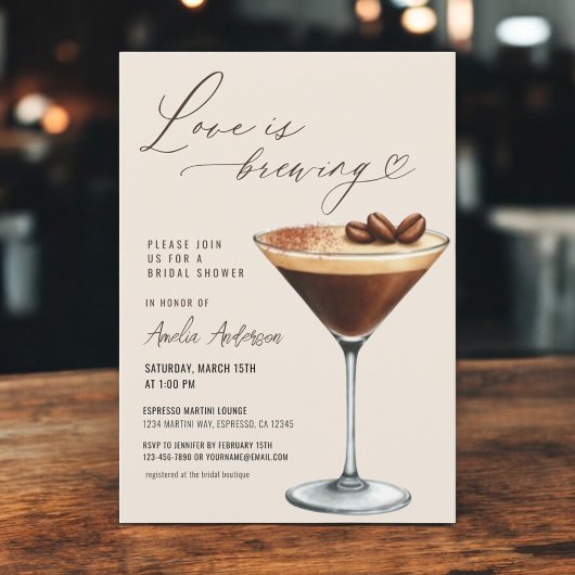 Love is Brewing Espresso Martini Bridal Shower Kaart