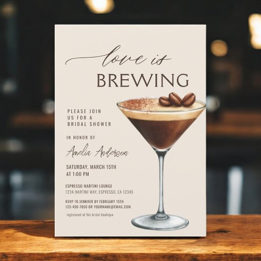 Love is Brewing Espresso Martini Bridal Shower Kaart