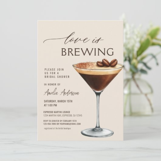 Love is Brewing Espresso Martini Bridal Shower Kaart (Staand voorkant)