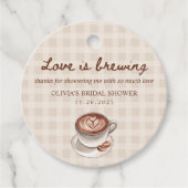Love is Brewing Gingham Coffee Bridal Shower Gift Bedankjes Labels (Voorkant)