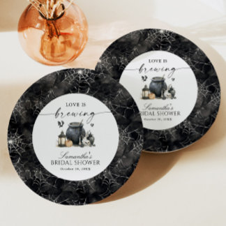 Love Is Brewing Halloween Bruiloftsfeest Papieren Bordje