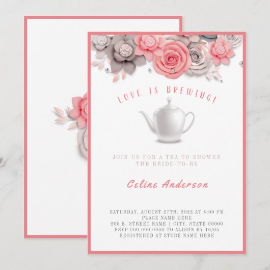 Love is Brewing Tea Invitation Vrijgezellenfeest Kaart (Voorkant / Achterkant)