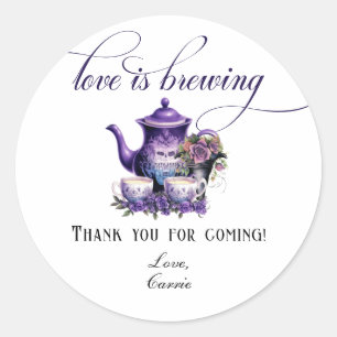 Love is Brewing Thee Party Gotische Bruiloftsdouch Ronde Sticker