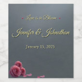 Love is in Bloom Grey Pik Roses Personalized Wijn Etiket (Enkel label)