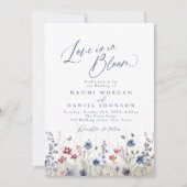 Love is in Bloom Navy Wildflower Rustic Wedding Kaart (Voorkant)